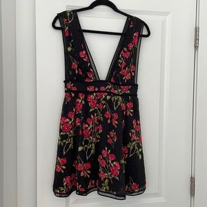NBD Black and Rosette Deep Plunge Dress